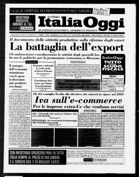 Italia oggi : quotidiano di economia finanza e politica